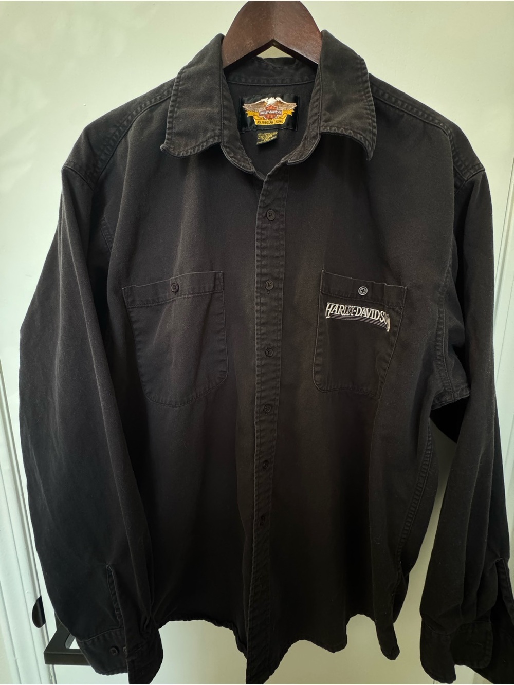 Harley-Davidson Vintage 2002 100% Cotton | Black Long Sleeve Logo Work Shirt,XL